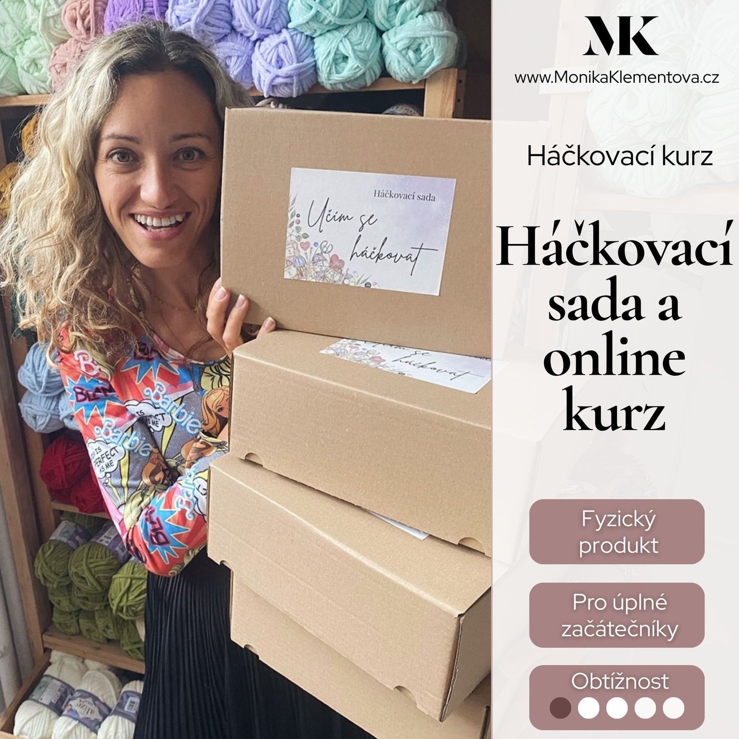 Háčkovací sada: materiál + videokurz pro úplné začátečníky