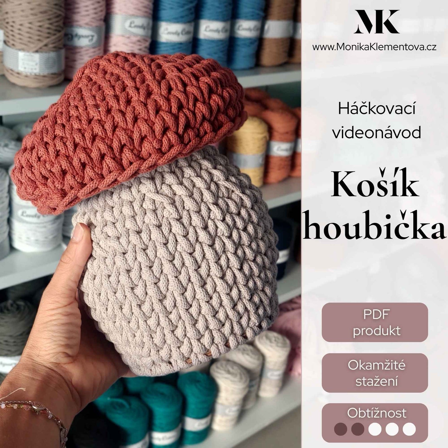 návod na háčkovaný košík houbu