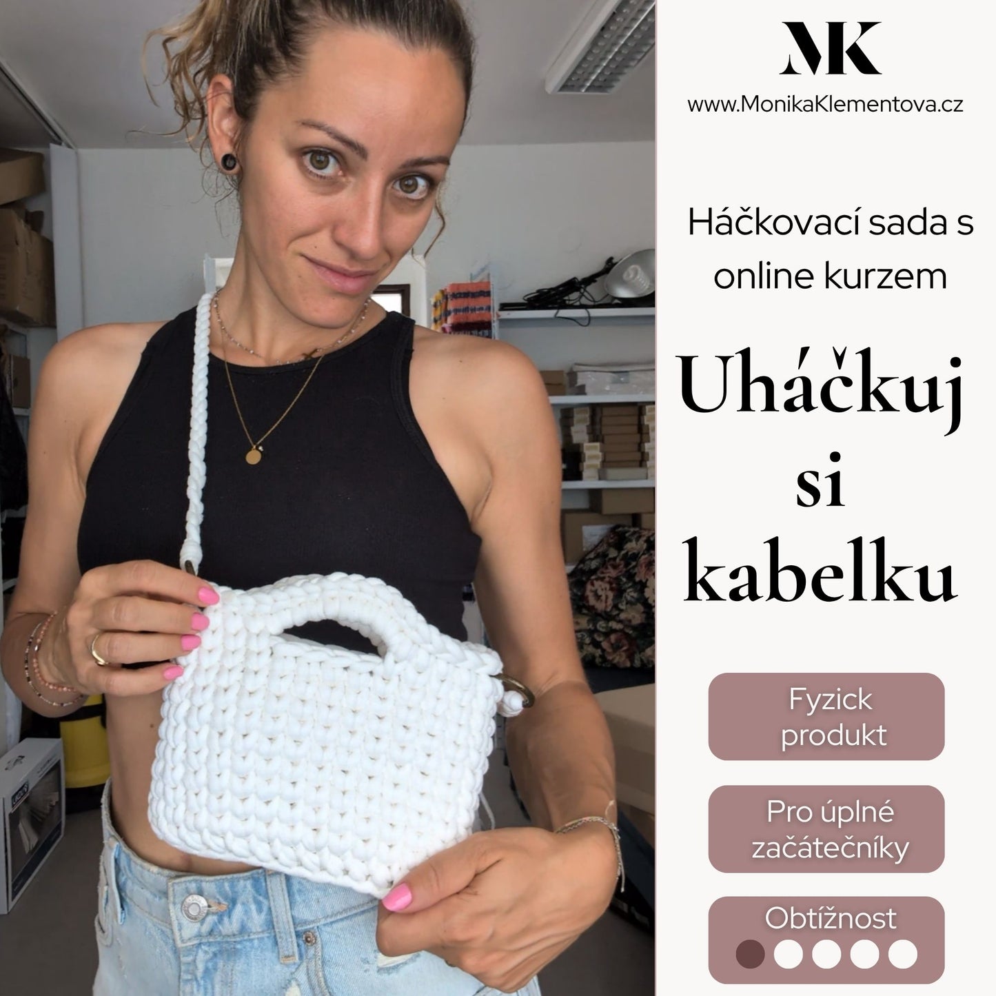 Háčkovací sada KABELKA: kurz pro úplné začátečníky + materiál